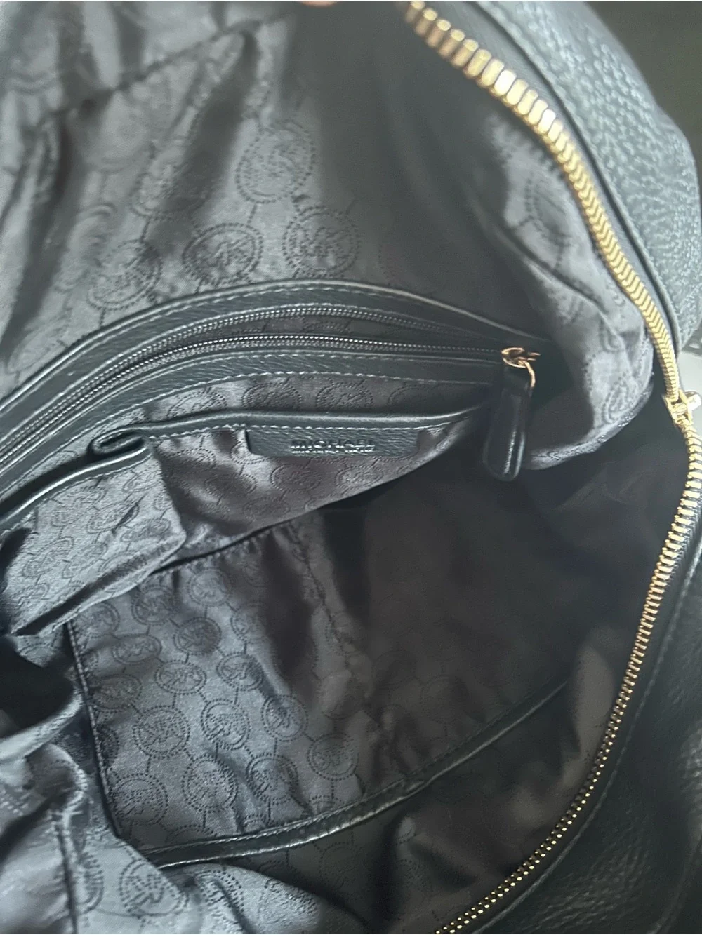 Michael Kors Black Pebbled Leather Hobo with Gold Hardware and MK Charm